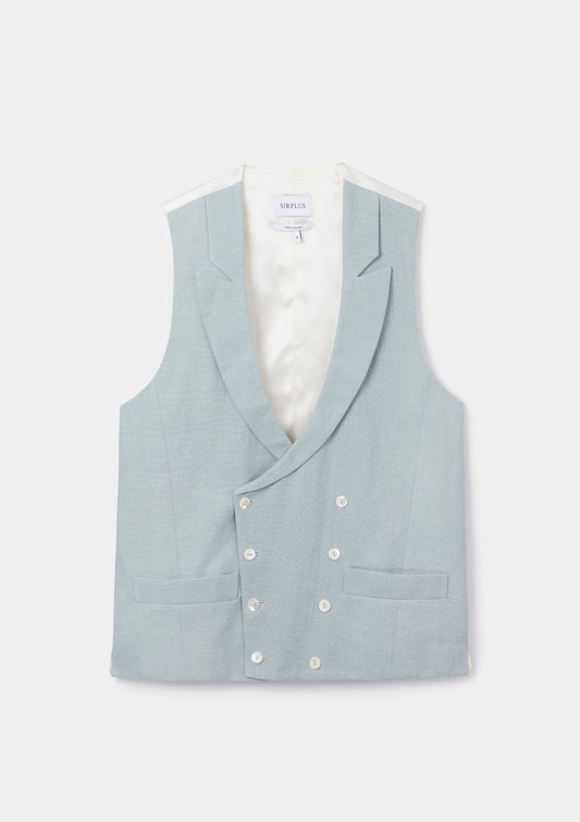 Duck Egg Peak Lapel Double-Breasted Waistcoat, Double Breasted Waistcoat - SIRPLUS