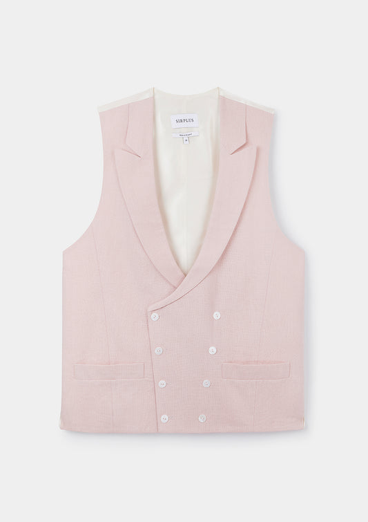 Dusty Pink Peak Lapel Double-Breasted Waistcoat, Double Breasted Waistcoat - SIRPLUS