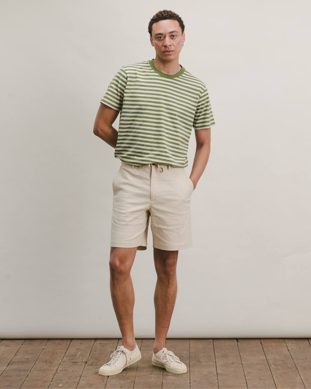 Ecru Seersucker Relaxed Shorts