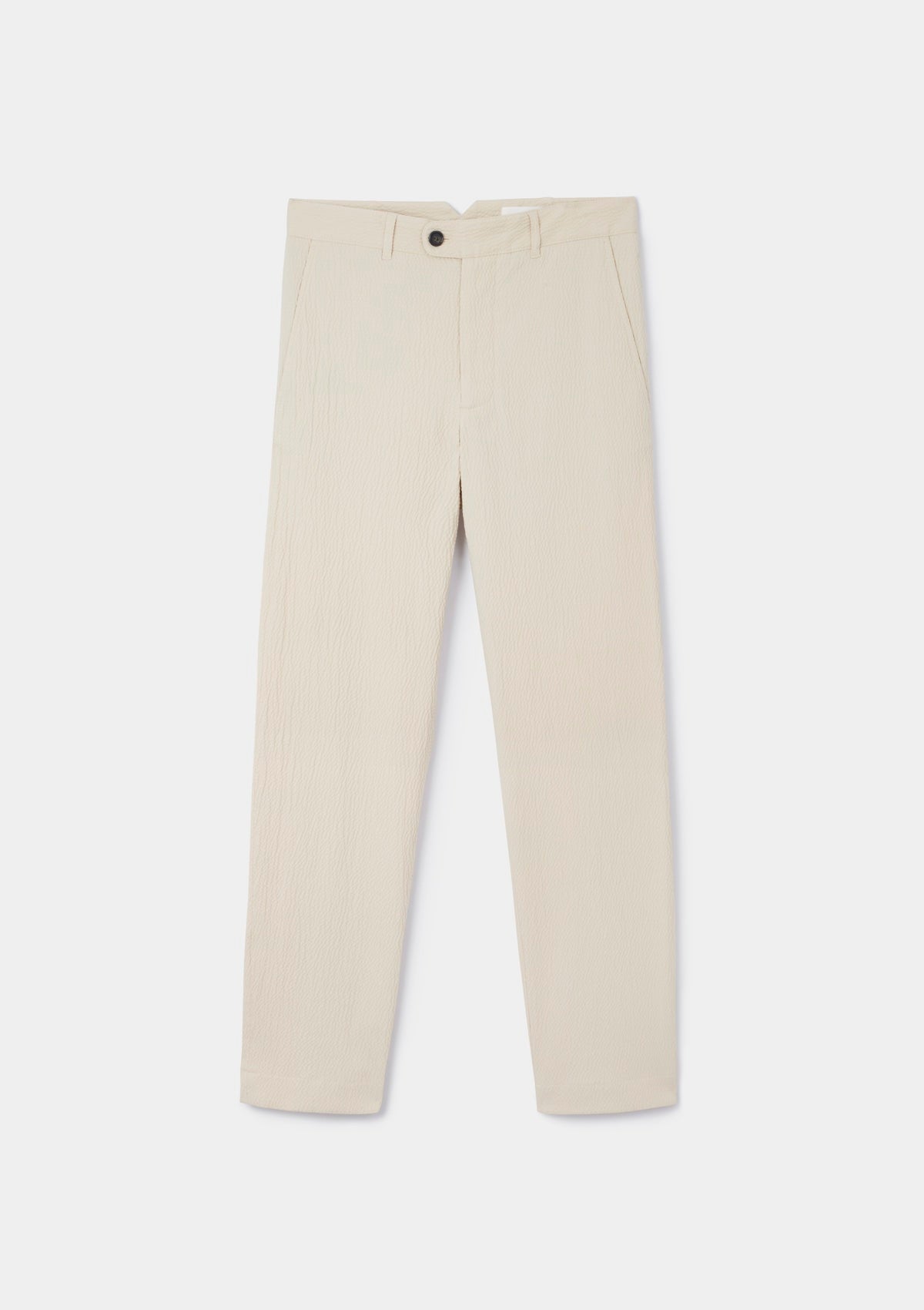 Ecru Seersucker Casual Trousers, Chinos - SIRPLUS