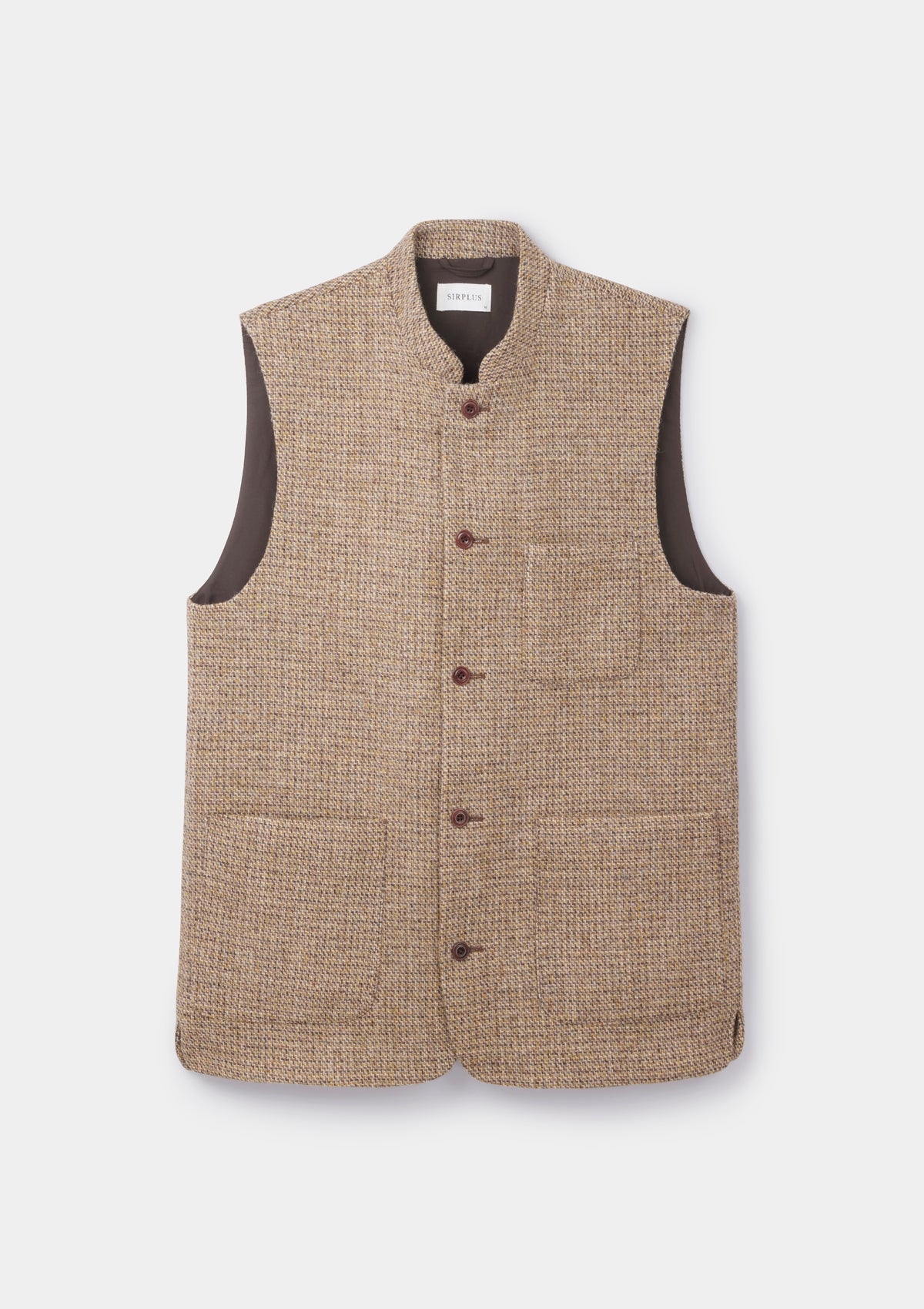 Golden Brown Harris Tweed Nehru Waistcoat, Nehru Waistcoat - SIRPLUS