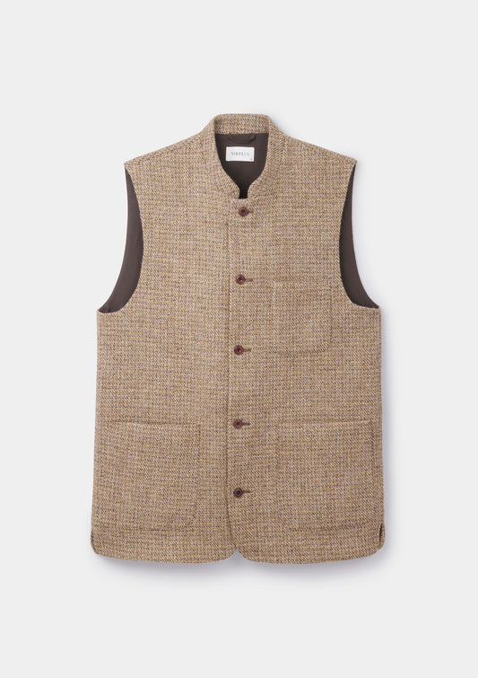 Golden Brown Harris Tweed Nehru Waistcoat, Nehru Waistcoat - SIRPLUS