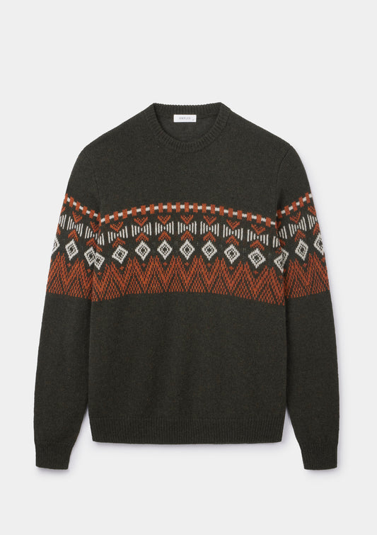 Green Icelandic Style Crew Neck Jumper