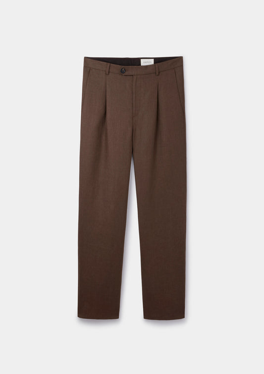 Hickory Brown Linen Pleated Trousers, Pleated Trousers - SIRPLUS