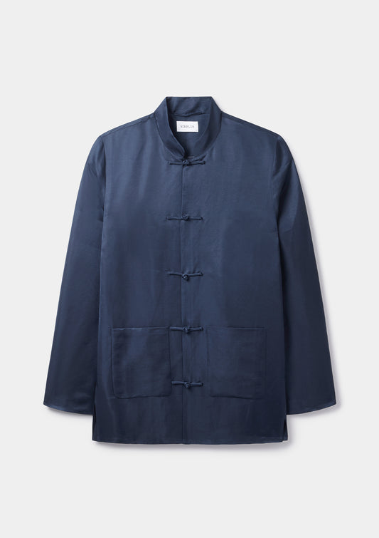 Ink Silk Linen Mandarin Jacket, Mandarin Jacket - SIRPLUS
