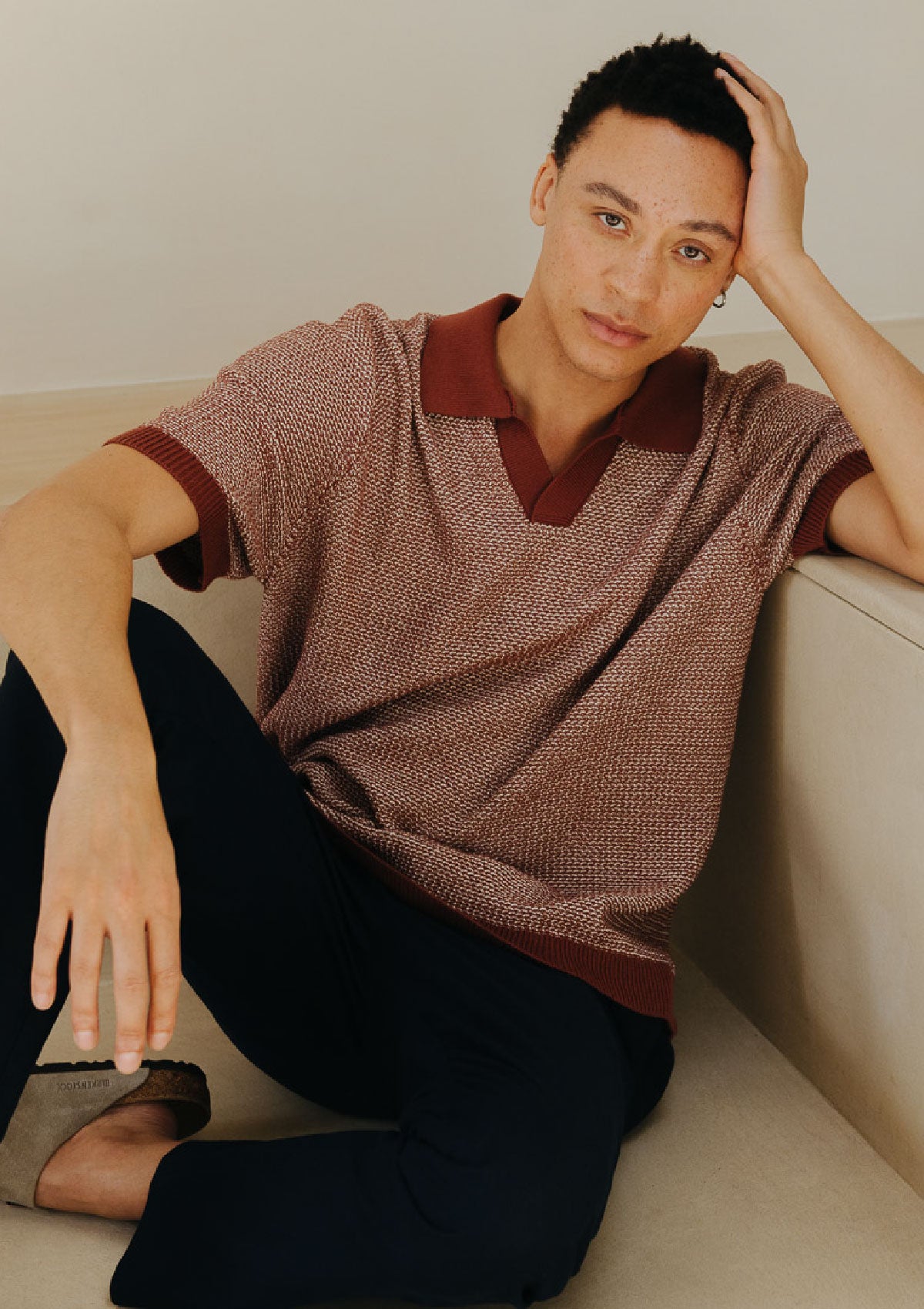 Yellow Melange Knit Resort Polo, Polo Shirts - SIRPLUS