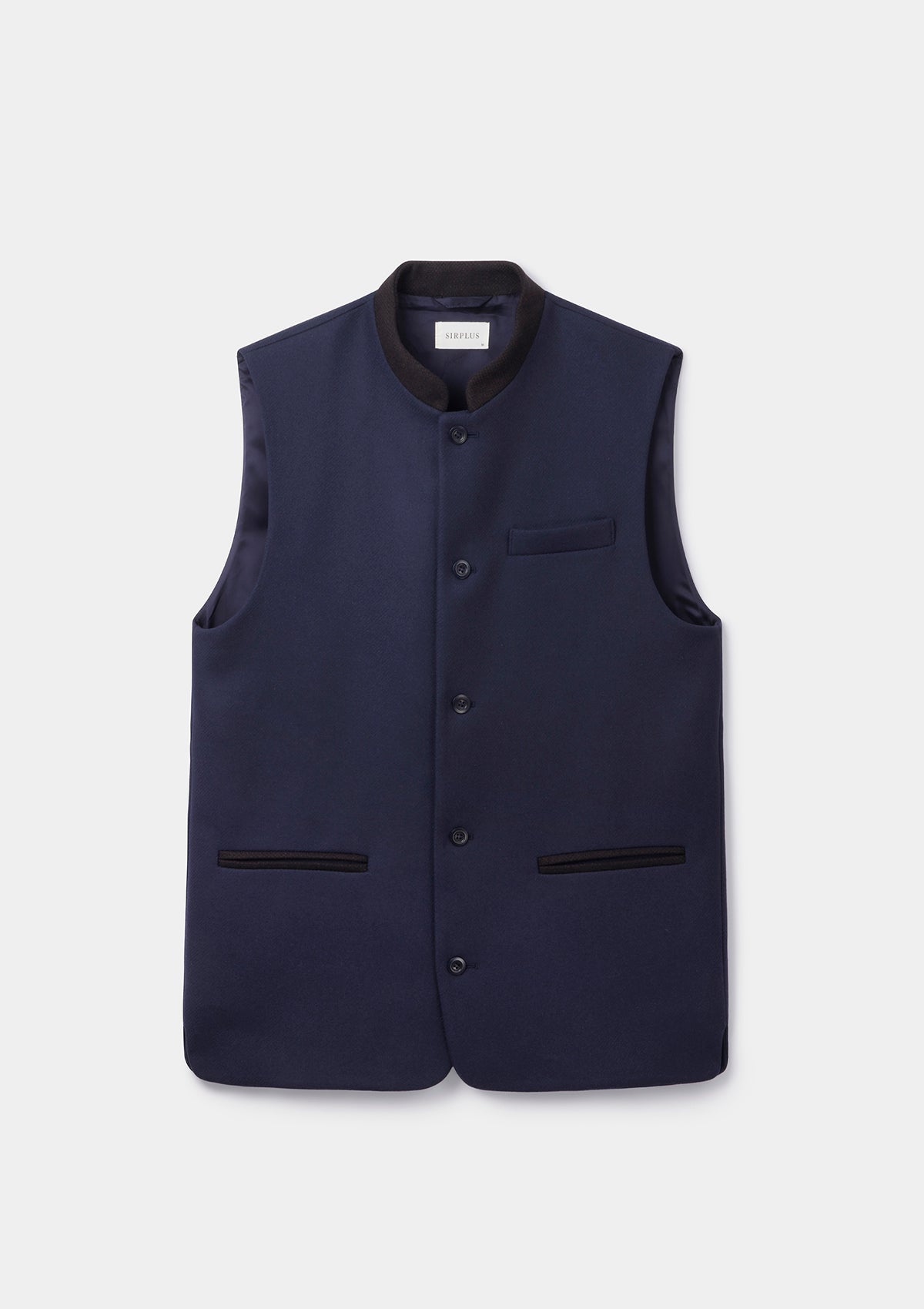 Navy & Dark Brown Wool Cashmere Nehru Waistcoat, Nehru Waistcoat - SIRPLUS