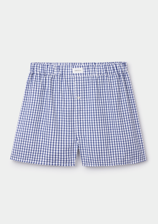Navy Check Cotton Boxer Shorts