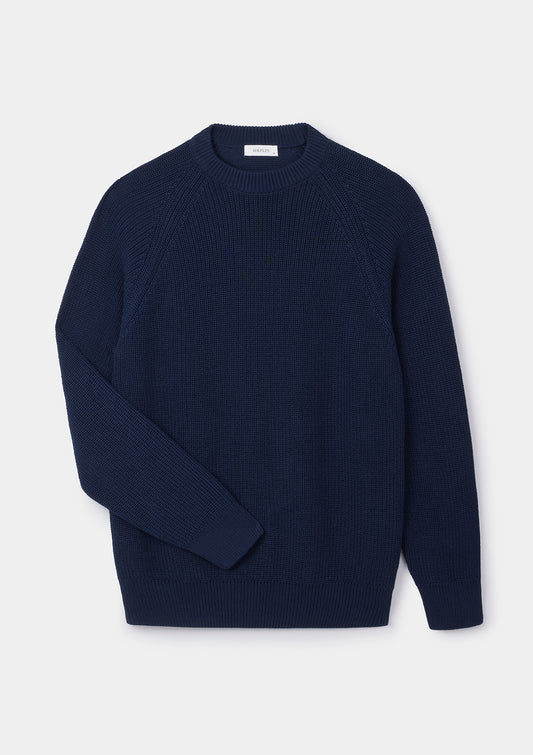 Navy Fisherman Rib Cotton Crew Neck, Crew Neck Jumper - SIRPLUS