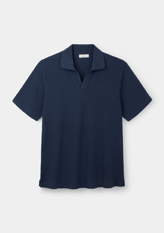 Navy Jersey Waffle Resort Polo, Polo Shirts - SIRPLUS