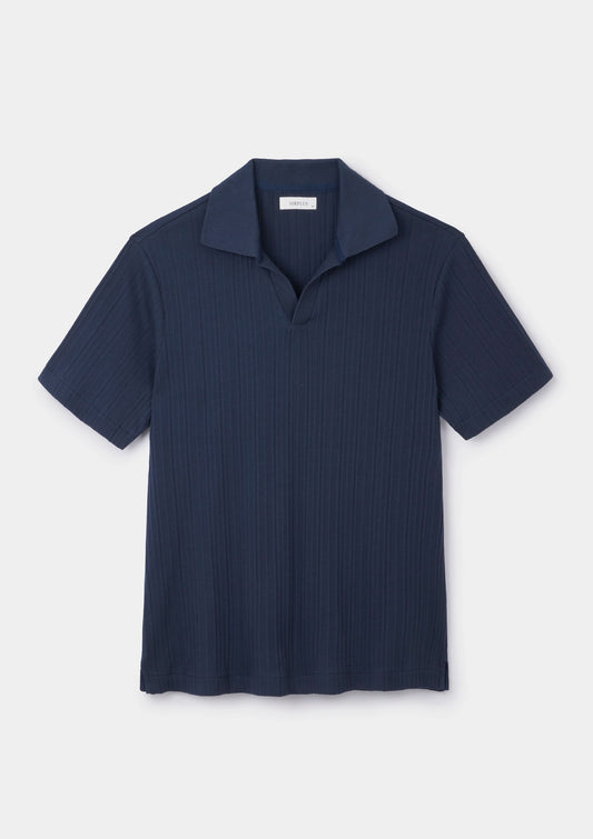 Navy Panel Rib Resort Polo, Polo Shirt - SIRPLUS