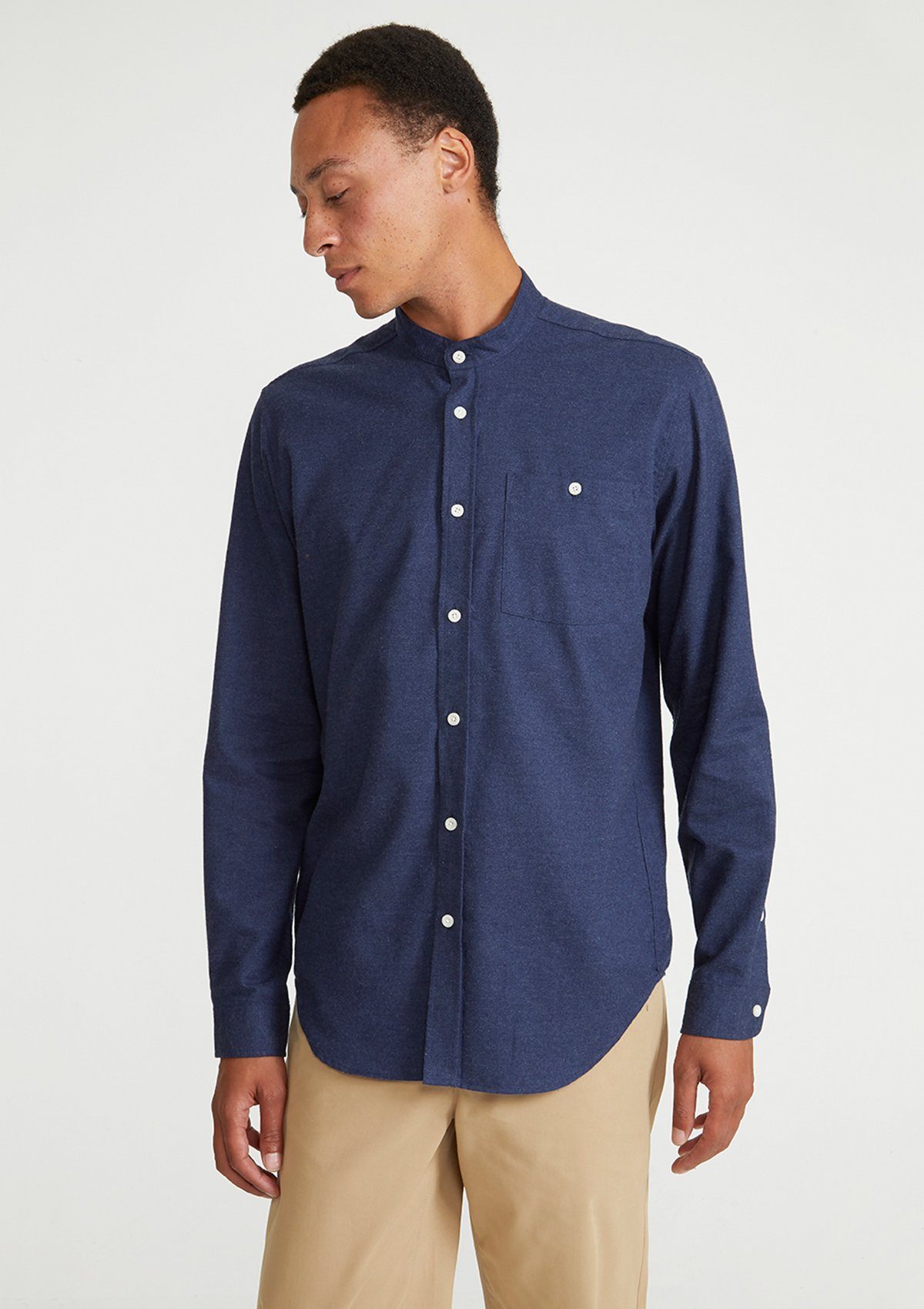Navy Cotton Cashmere Grandad Shirt, Grandad Shirt - SIRPLUS