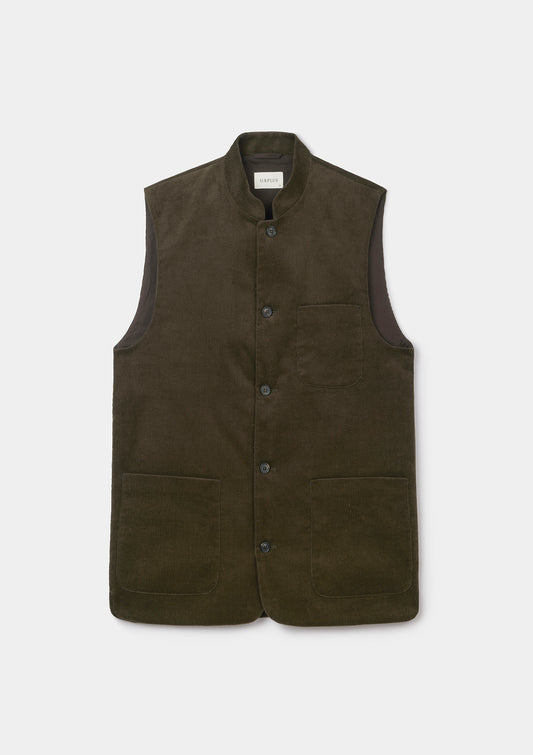 Nettle Green Corduroy Nehru Waistcoat, Nehru Waistcoat - SIRPLUS