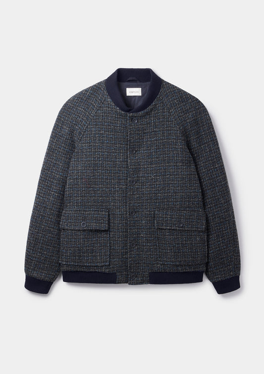 London Cloth Co. Blue & Black Check Bomber Jacket, Bomber Jacket - SIRPLUS