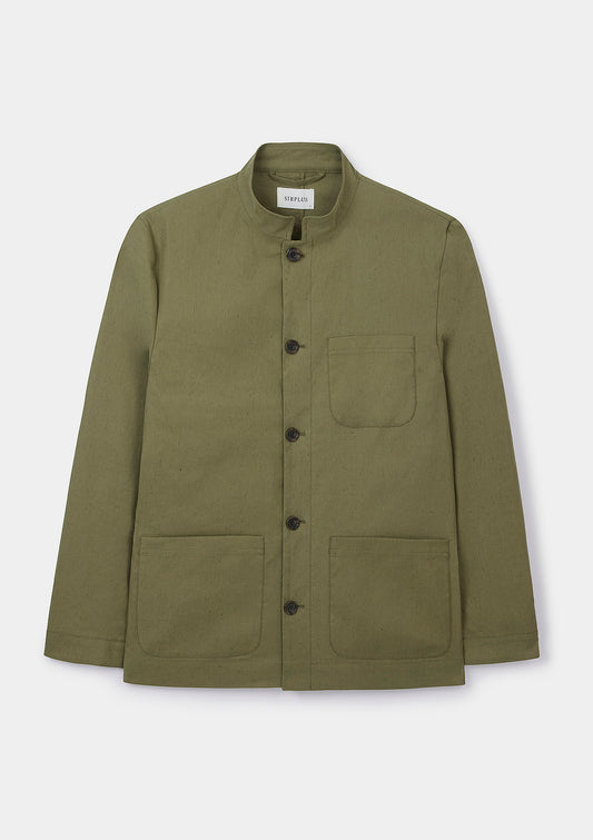 Lichen Green Cotton Linen Casual Nehru Jacket, Nehru Jacket - SIRPLUS