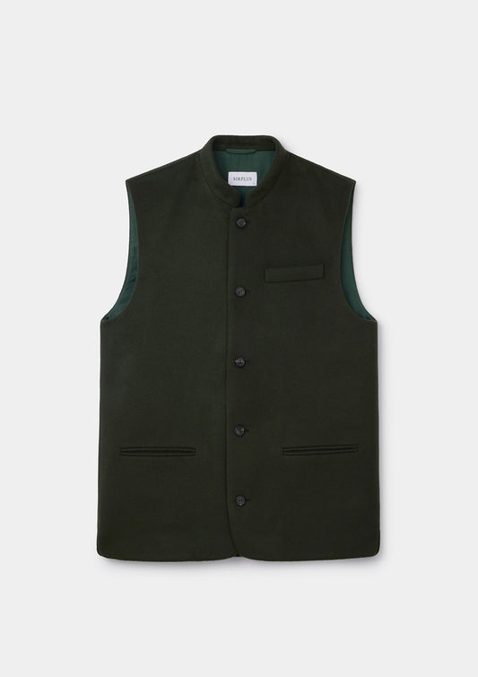 Juniper Green Cashmere Nehru Waistcoat, Nehru Waistcoat - SIRPLUS