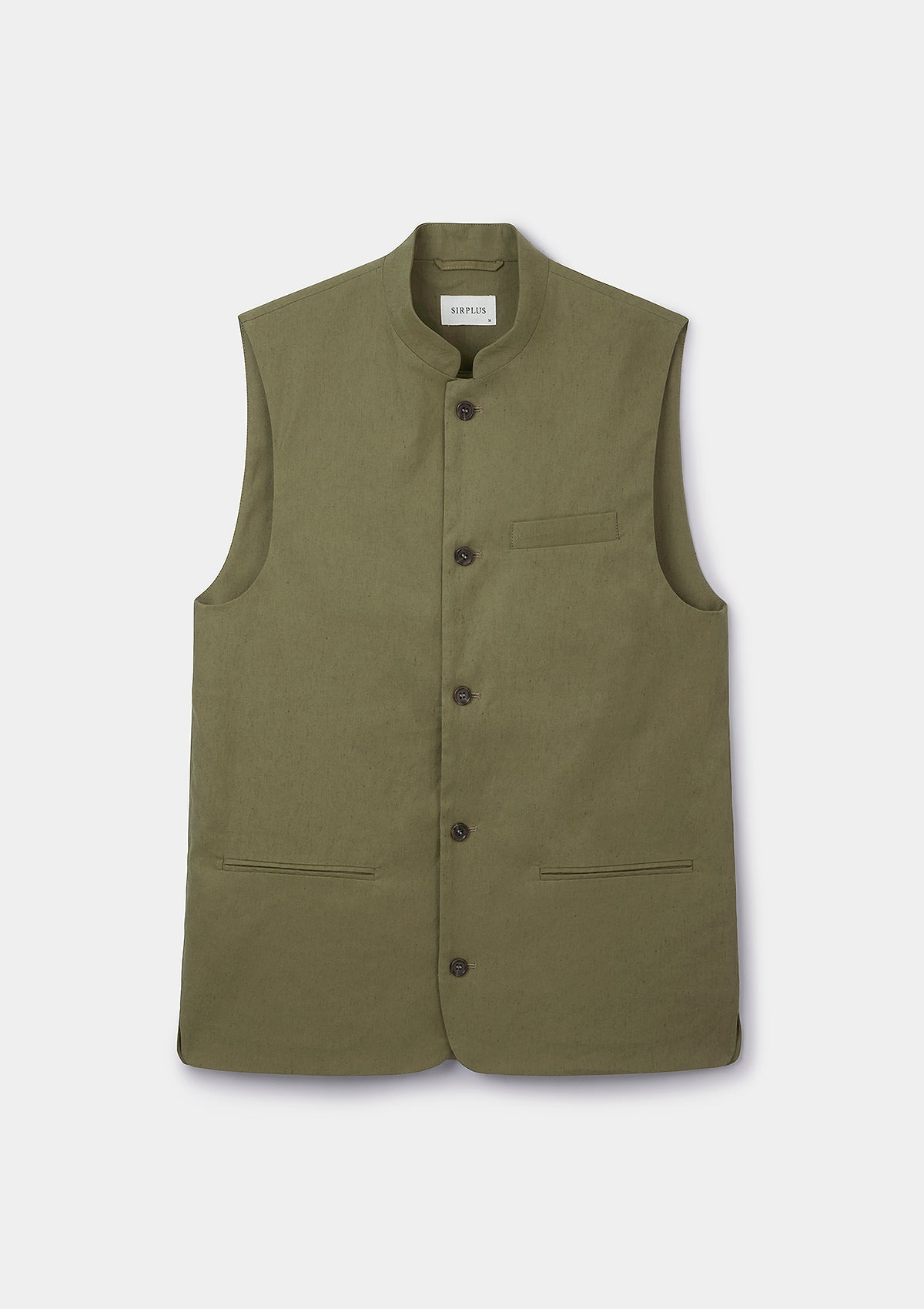 Lichen Green Cotton Linen Nehru Waistcoat, Nehru Waistcoat - SIRPLUS