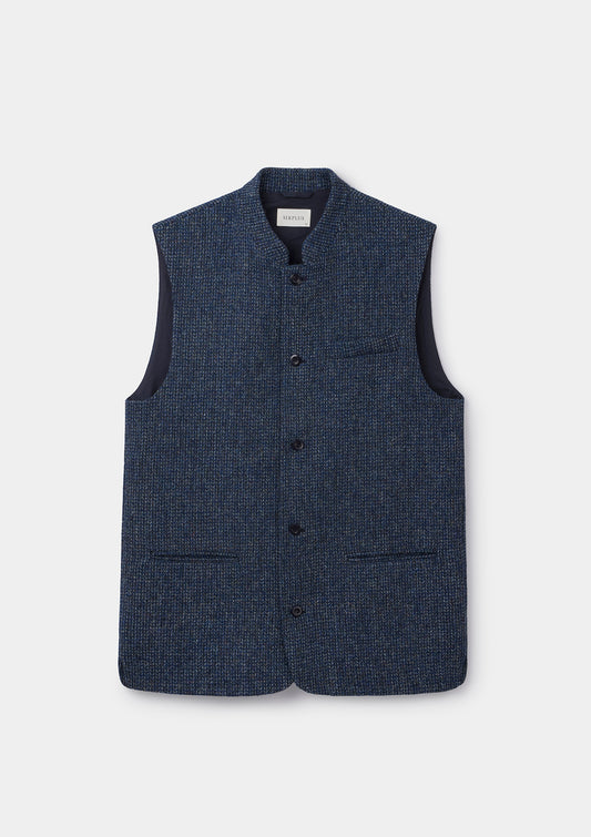 Navy Harris Tweed Nehru Waistcoat, Nehru Waistcoat - SIRPLUS