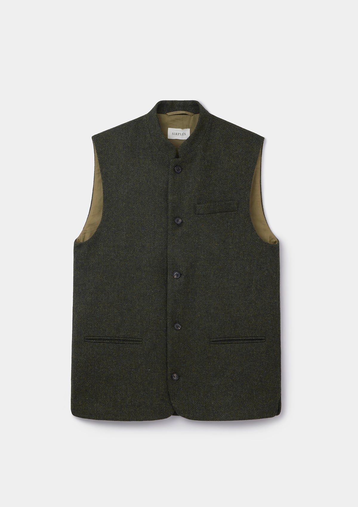 Juniper Green Herringbone Nehru Waistcoat, Nehru Waistcoat - SIRPLUS
