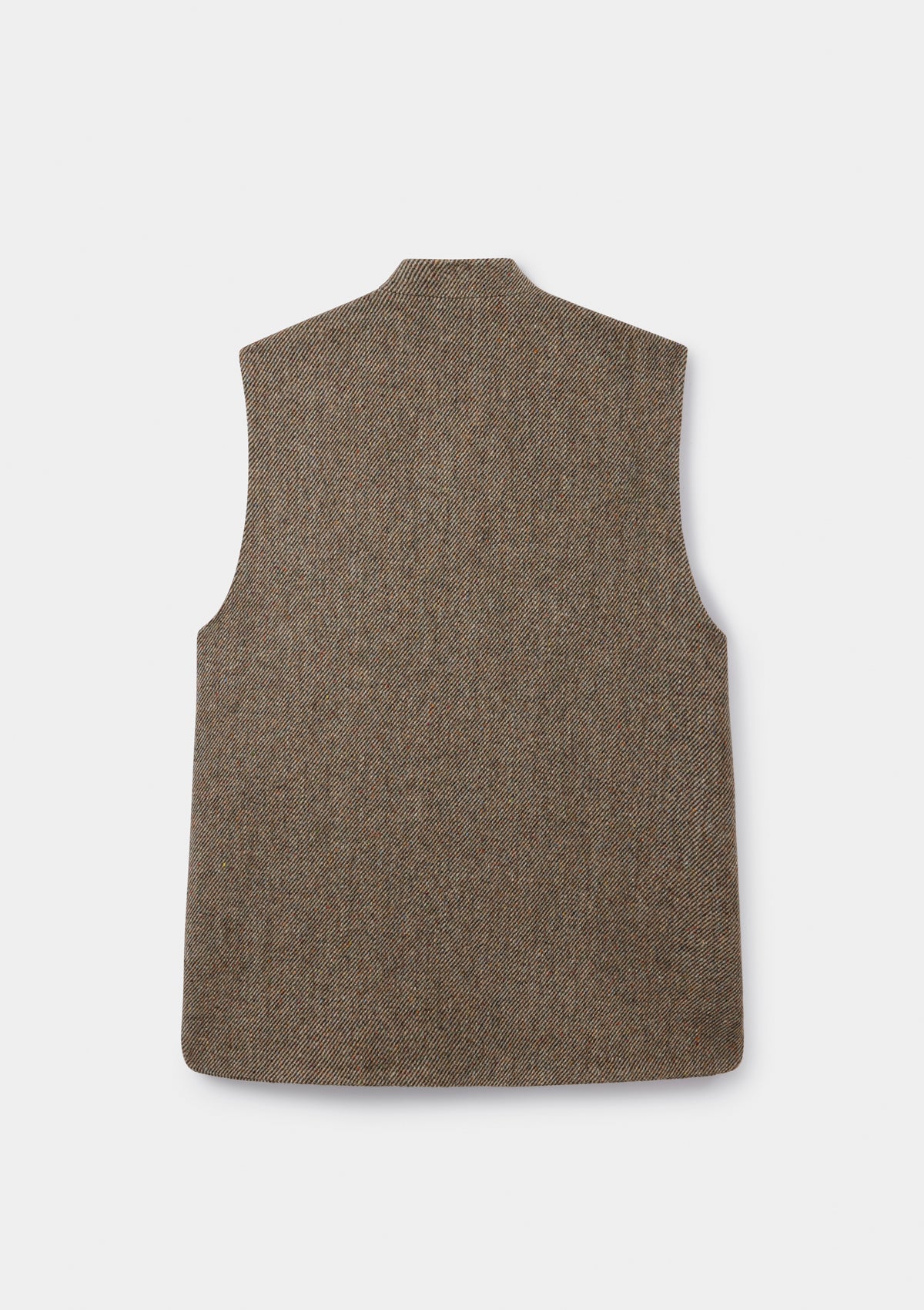 Peat Brown Twill Donegal Tweed Nehru Waistcoat, Nehru Waistcoat - SIRPLUS