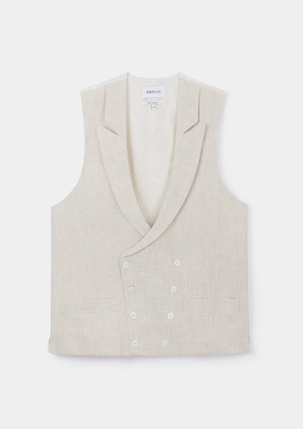 Oatmeal Peak Lapel Double-Breasted Waistcoat, Double Breasted Waistcoat - SIRPLUS