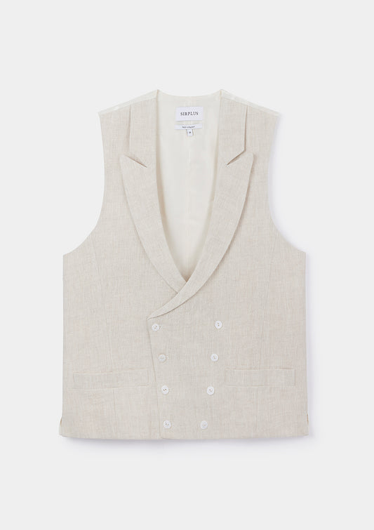 Oatmeal Peak Lapel Double-Breasted Waistcoat, Double Breasted Waistcoat - SIRPLUS