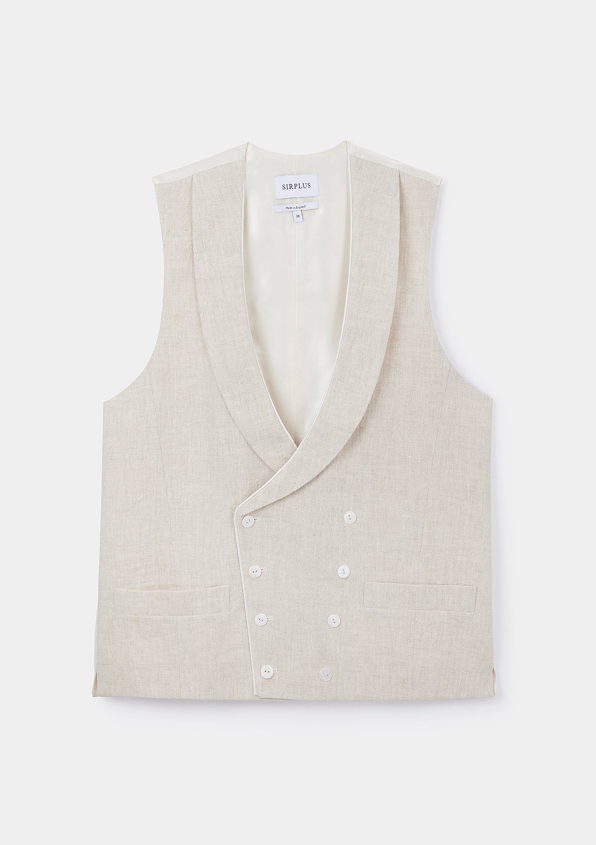 Oatmeal Shawl Lapel Double-Breasted Waistcoat, Double Breasted Waistcoat - SIRPLUS
