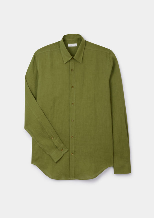 Olive Linen Collared Shirt, Collar Shirt - SIRPLUS