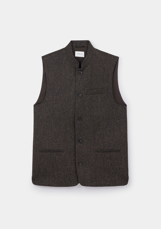 Deep Umber Wool Nehru Waistcoat