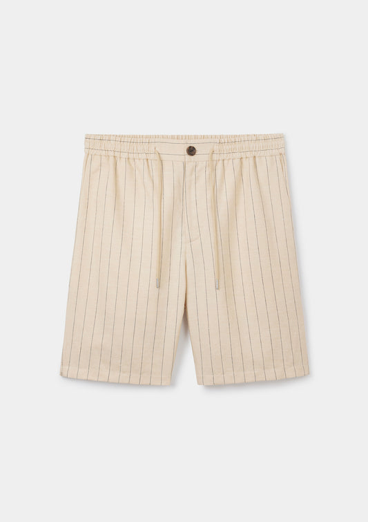 Ecru Pinstripe Drawstring Shorts, Shorts - SIRPLUS