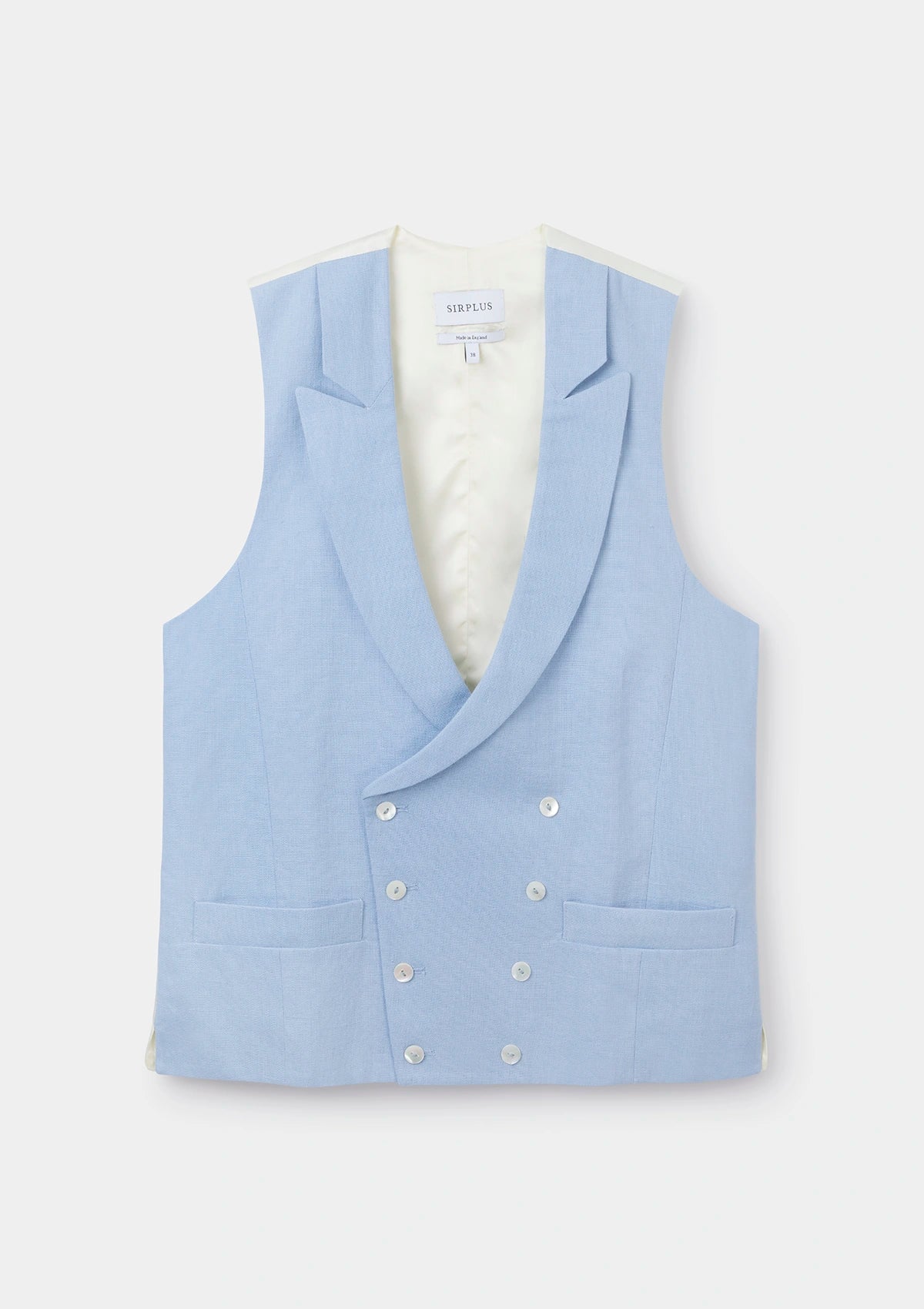 Ash Blue Peak Lapel Double-Breasted Waistcoat, Double Breasted Waistcoat - SIRPLUS