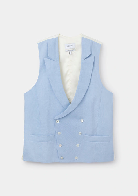 Ash Blue Peak Lapel Double-Breasted Waistcoat, Double Breasted Waistcoat - SIRPLUS