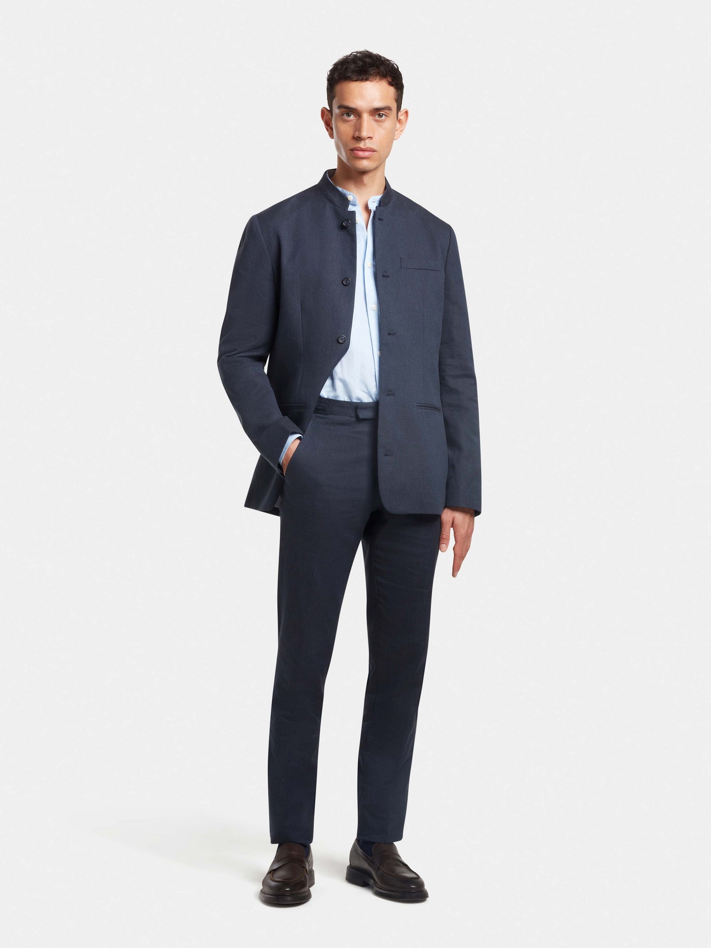 Navy Cotton Linen Formal Trousers, Formal Trousers - SIRPLUS