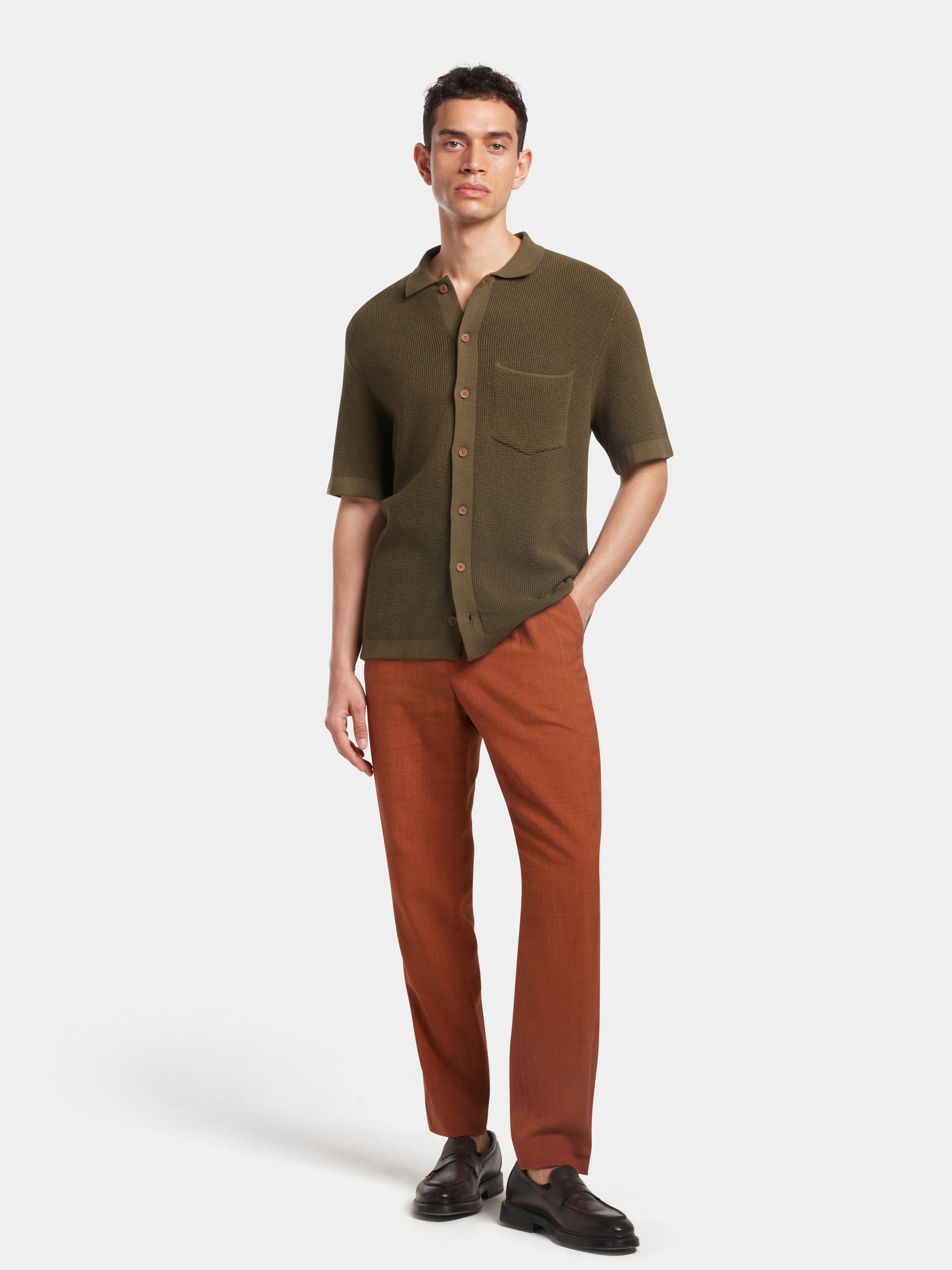 Olive Waffle Knit Polo, Polo Shirts - SIRPLUS