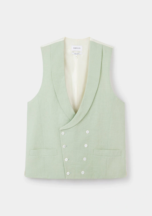 Pistachio Shawl Lapel Double-Breasted Waistcoat, Double Breasted Waistcoat - SIRPLUS