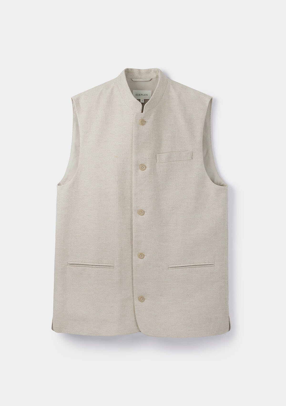 Sand Cotton Linen Nehru Waistcoat, Nehru Waistcoat - SIRPLUS