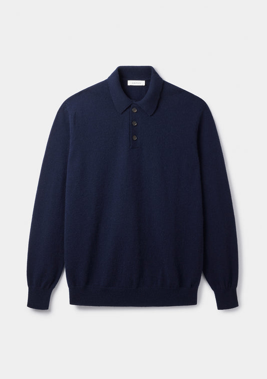 Navy Cashmere Long Sleeve Polo, Knit Polo - SIRPLUS