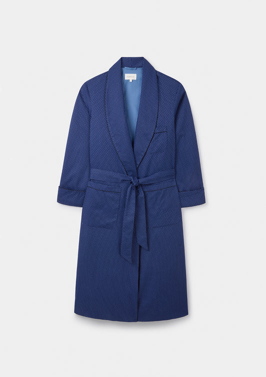 Navy Cotton Dobby Dressing Gown, Dressing Gown - SIRPLUS