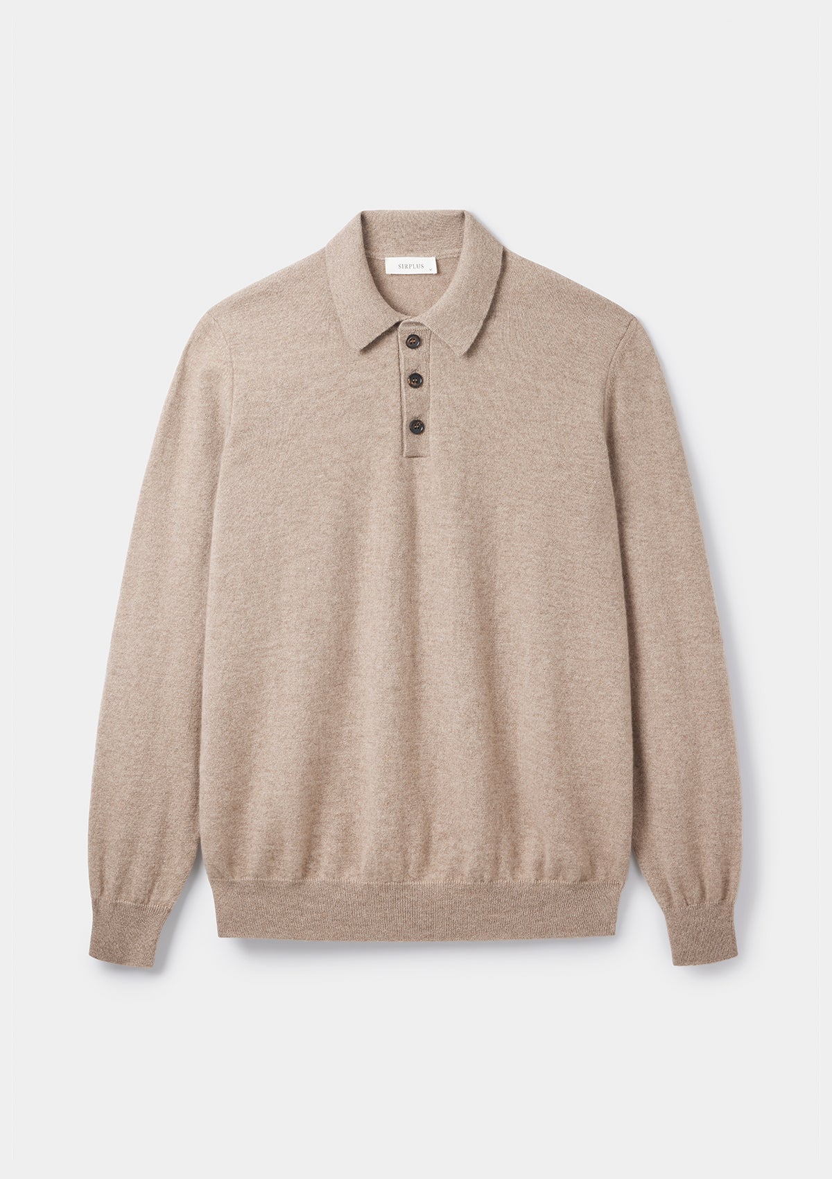 Oat Cashmere Long Sleeve Polo, Knit Polo - SIRPLUS