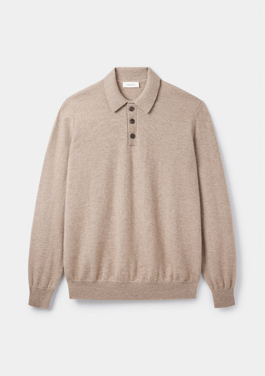 Oat Cashmere Long Sleeve Polo, Knit Polo - SIRPLUS