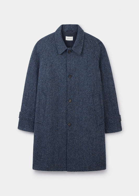 Slate Blue Herringbone Harris Tweed Overcoat, Coat - SIRPLUS