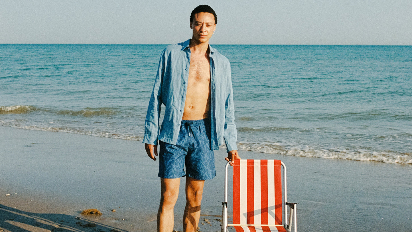 Blue Expressionist Print Seaqual® Swim Shorts, Swimshorts - SIRPLUS