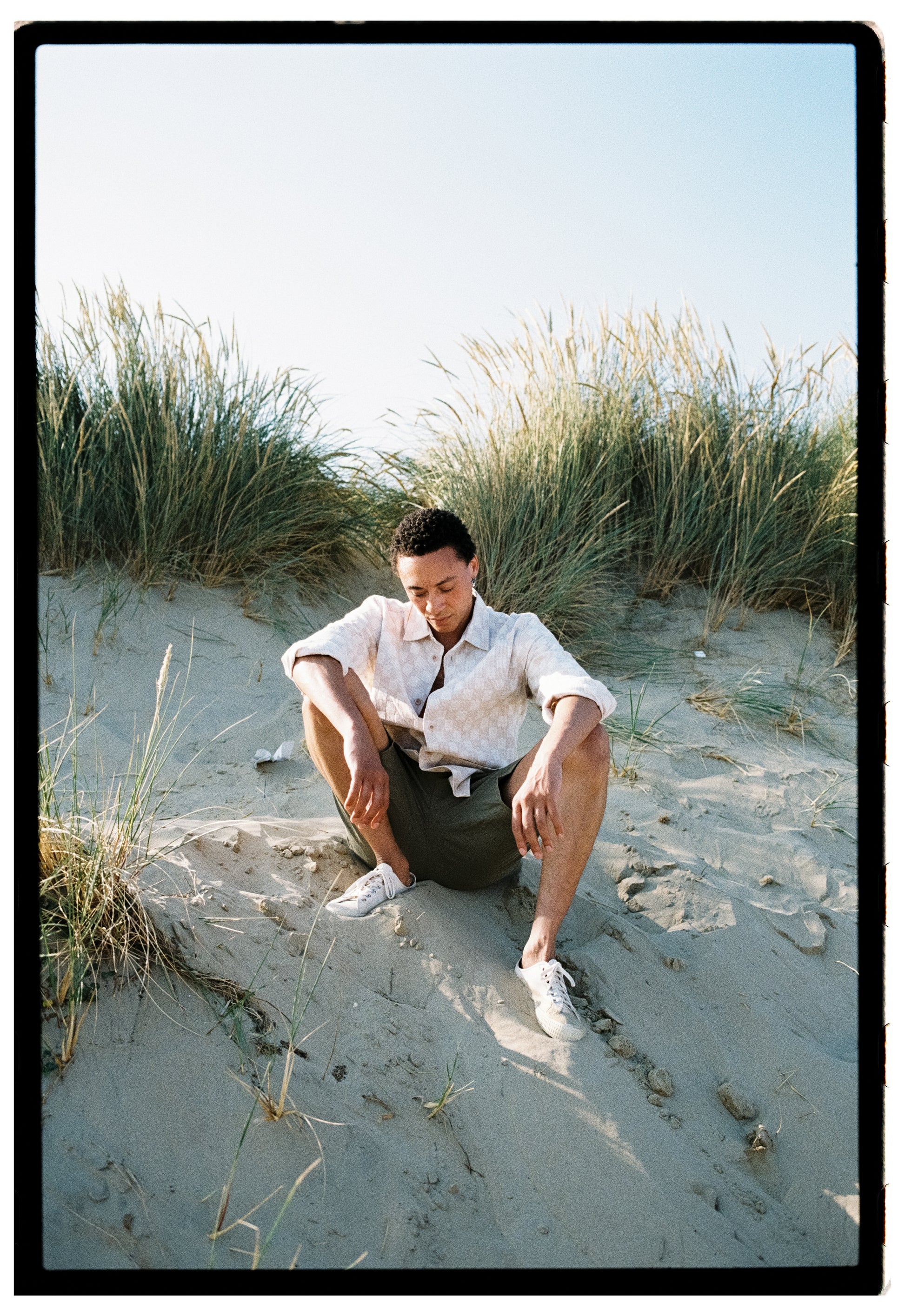 Lichen Green Cotton Linen Drawstring Shorts, Shorts - SIRPLUS