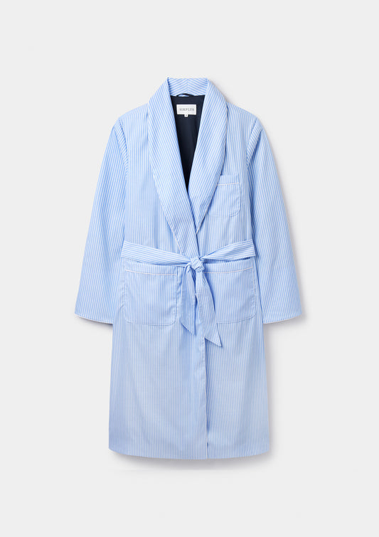 Light Blue Striped Cotton Dressing Gown, Dressing Gown - SIRPLUS