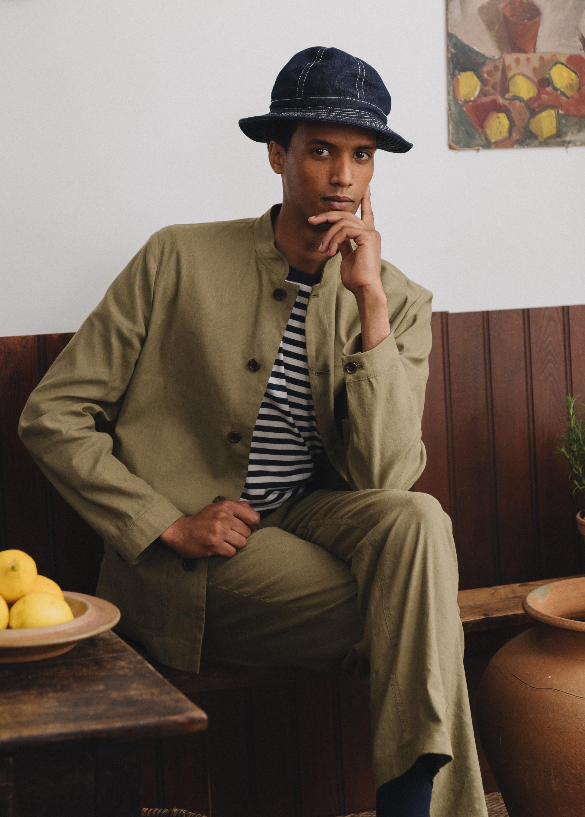 Lichen Green Cotton Linen Nehru Suit, Suits - SIRPLUS