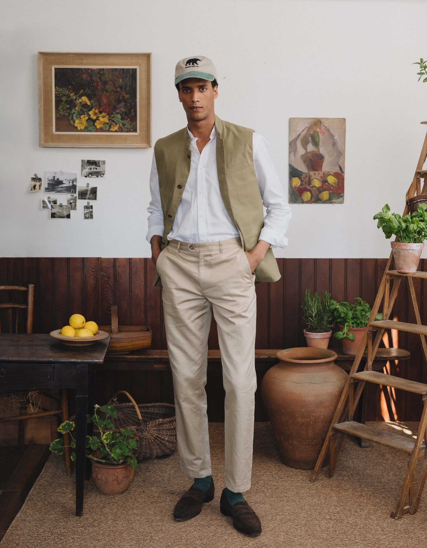 Lichen Green Cotton Linen Nehru Waistcoat, Nehru Waistcoat - SIRPLUS