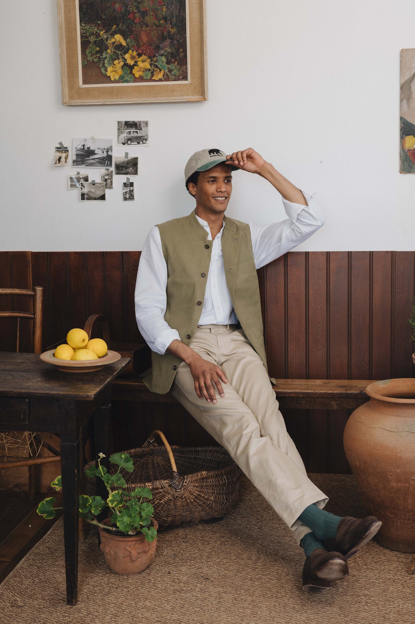 Lichen Green Cotton Linen Nehru Waistcoat, Nehru Waistcoat - SIRPLUS