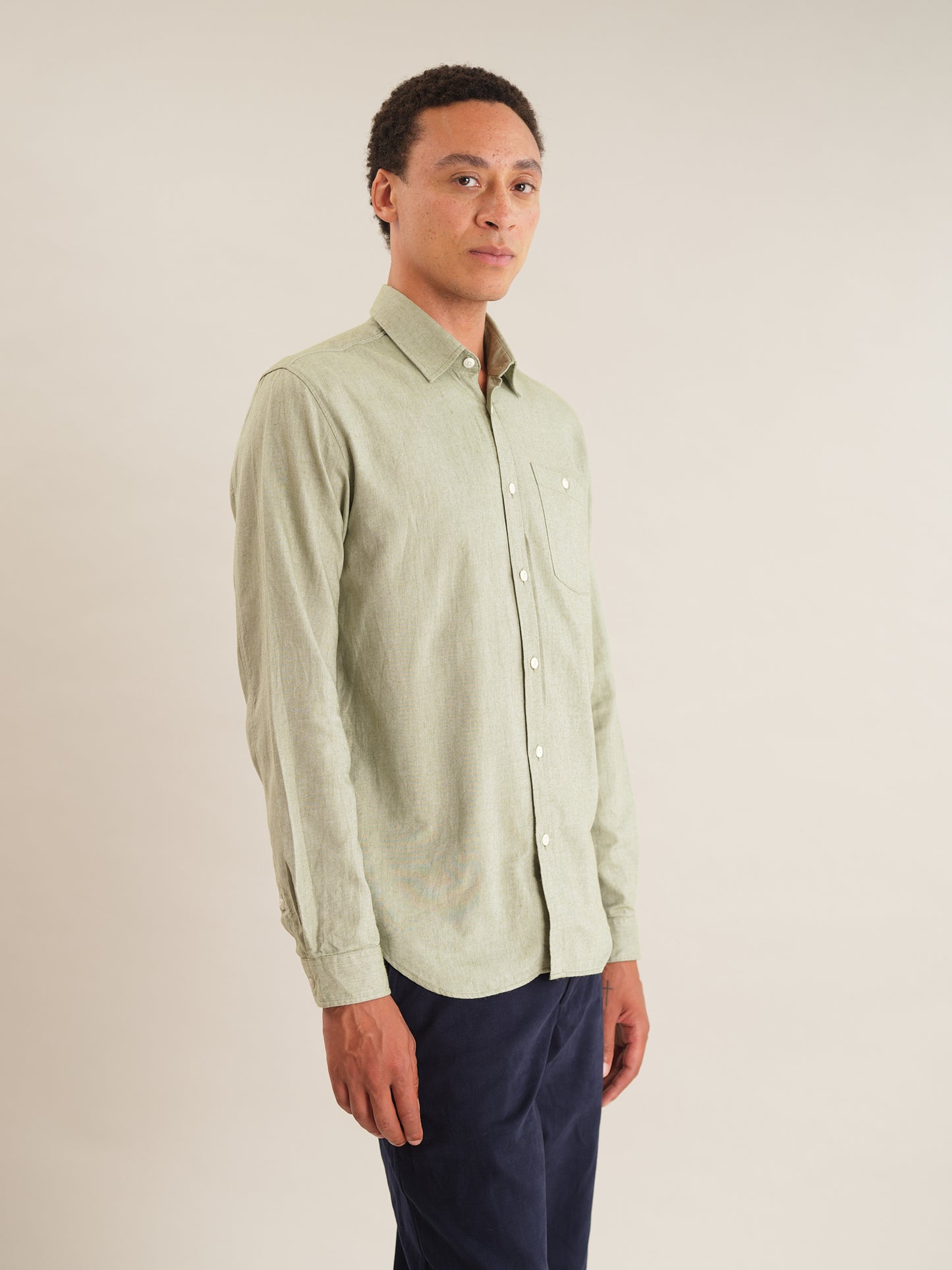 Pistachio Green Cotton Cashmere Shirt, Collar Shirt - SIRPLUS
