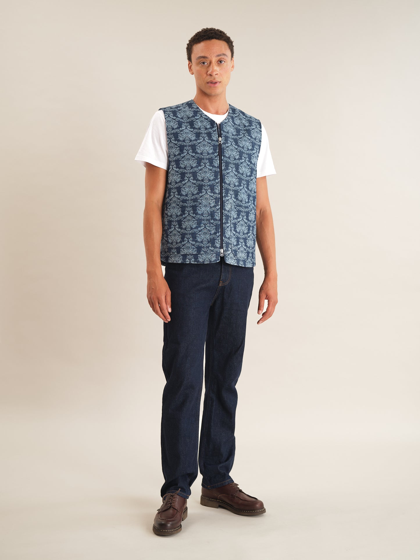 Denim Jacquard Cotton Gilet, Gilet - SIRPLUS