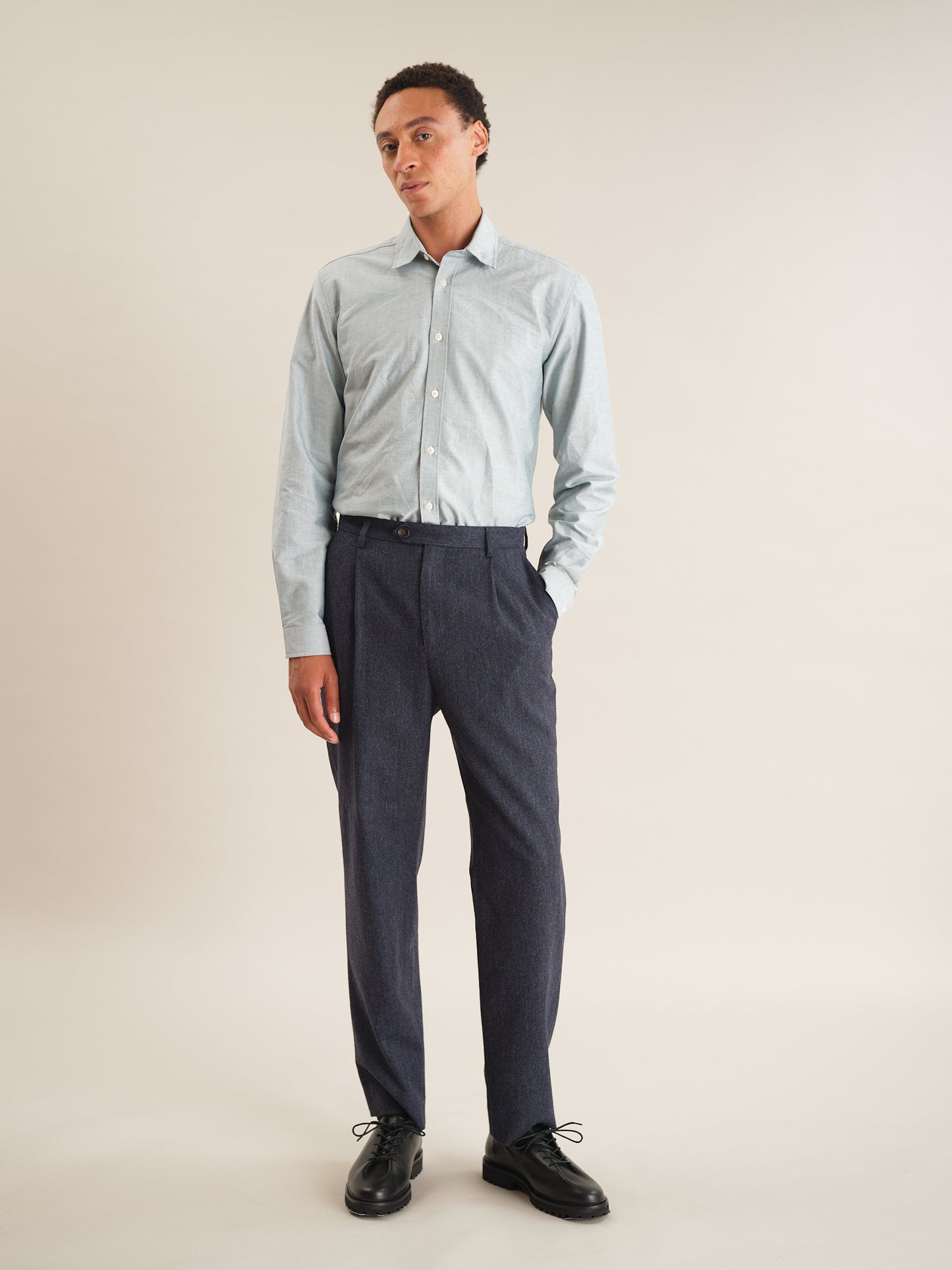 Dark Blue Wool Tweed Pleated Trousers, Pleated Trousers - SIRPLUS